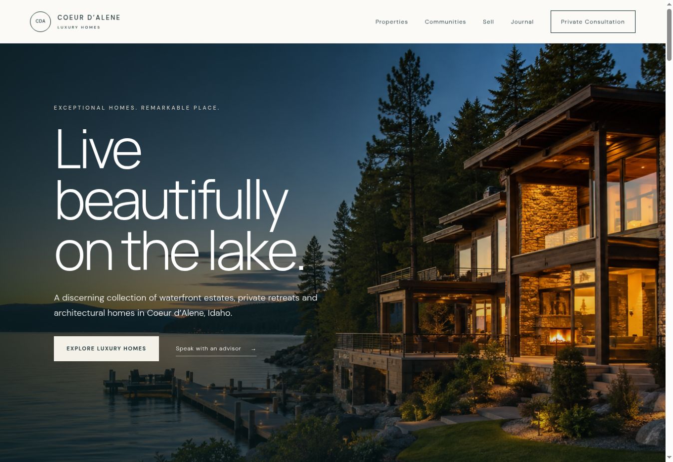 Coeur d'Alene Luxury Homes website homepage